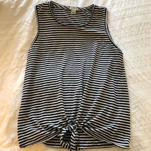 J. Crew Navy Striped Tie Front Tank